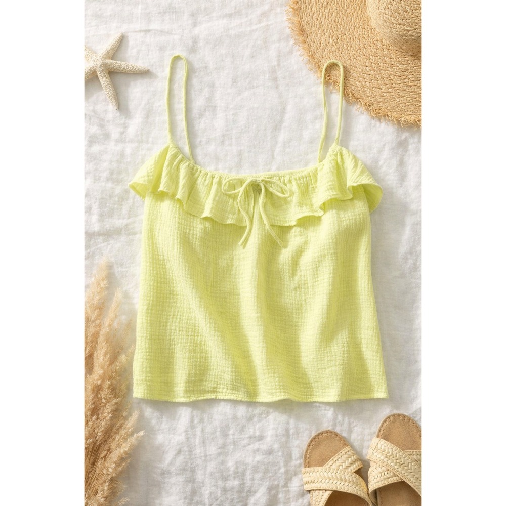 J Crew Gauze Ruffle Camisole Top Chartreuse‎ Yellow Summer Tank Plus 2X NWT